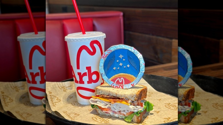 Arby's Roast Turkey Ranch & Bacon Sandwich with cup