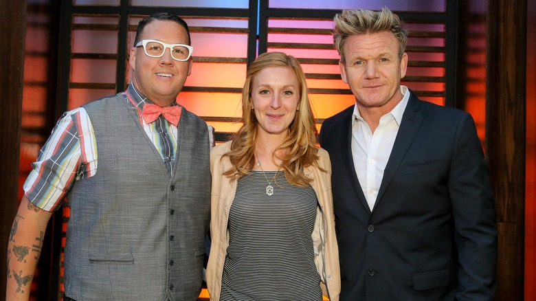 MasterChef hosts Graham Elliot, Christina Tosi, and Gordon Ramsay posing for photograph