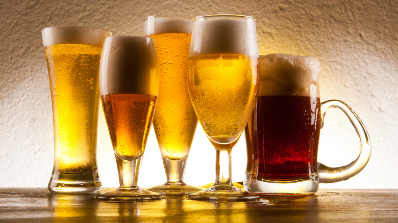 Different kinds of beers in a variety of glasses