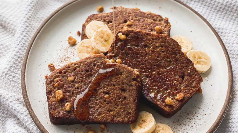 Banana bread French toast with maple syrup