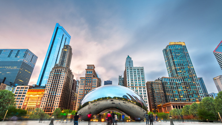 Chicago skyline at sunset