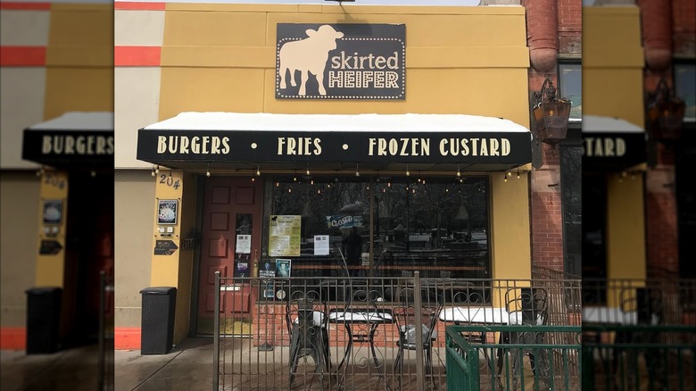 The exterior of the Downtown location of the Skirted Heifer, a popular burger shop in Colorado Springs