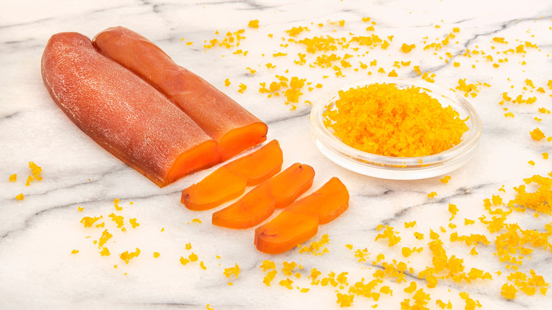 Whole and grated bottarga
