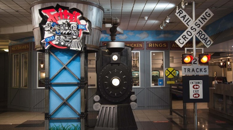 The interior of Fritz's Railroad Restaurant, featuring the train.