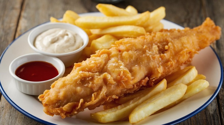 A plate of fish and chips.
