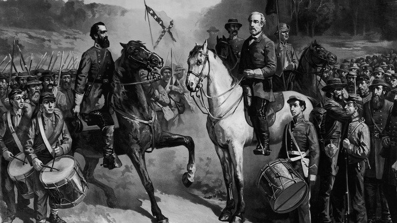 An illustration of U.S. Civil War soldiers from both sides facing off