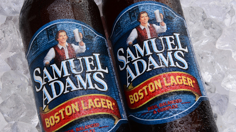 two bottles of Sam Adams Boston lager