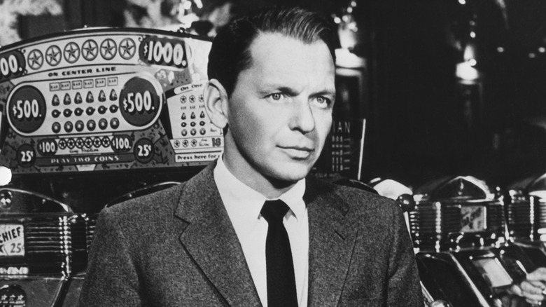 Frank Sinatra in front of slot machines