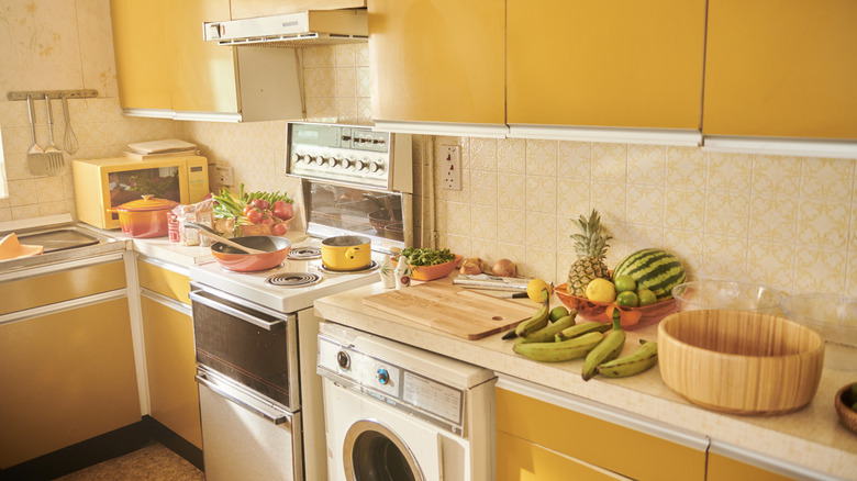 Vintage kitchen with yellow cabinets