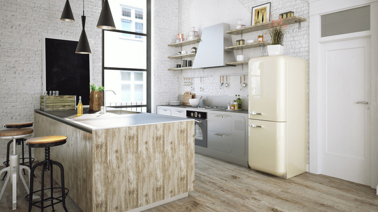Modern kitchen with retro style fridge