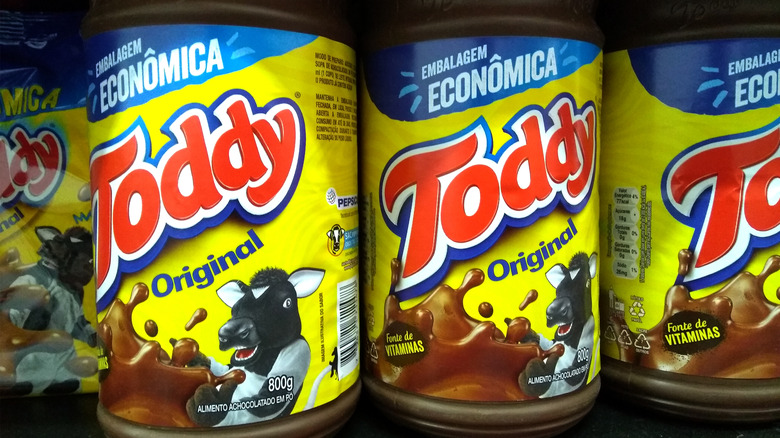 Containers of Toddy on a grocery store shelf in Brazil
