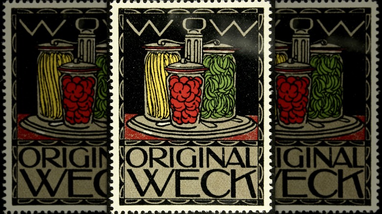 A closeup of an old Weck jar stamp