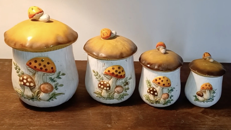 A set of four Merry Mushroom jars