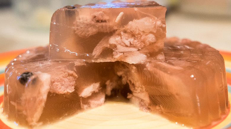 Calf foot jelly on a plate