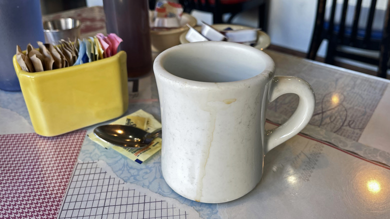 Victor coffee mug at a diner