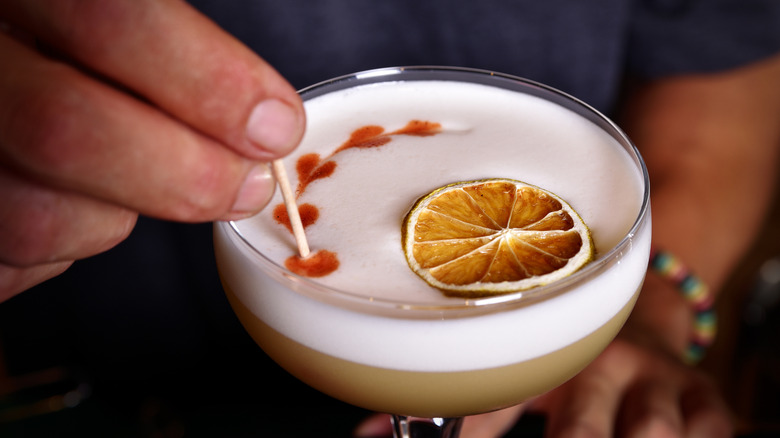 Close up of pisco sour cocktail
