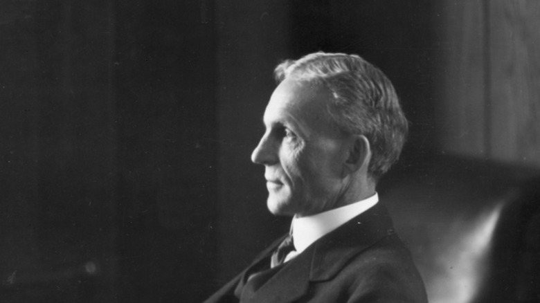 A side profile of business magnate Henry Ford.