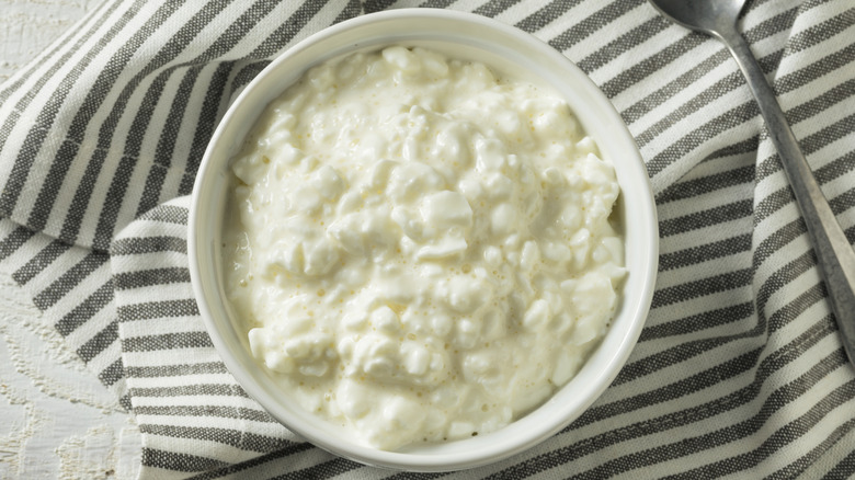 Cottage cheese in white bowl
