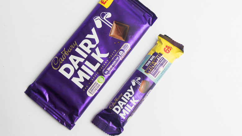 Two wrapped Cadbury Dairy Milk bars