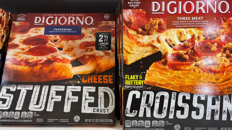 Boxes of DiGiorno stuffed crust and croissant crust pizzas