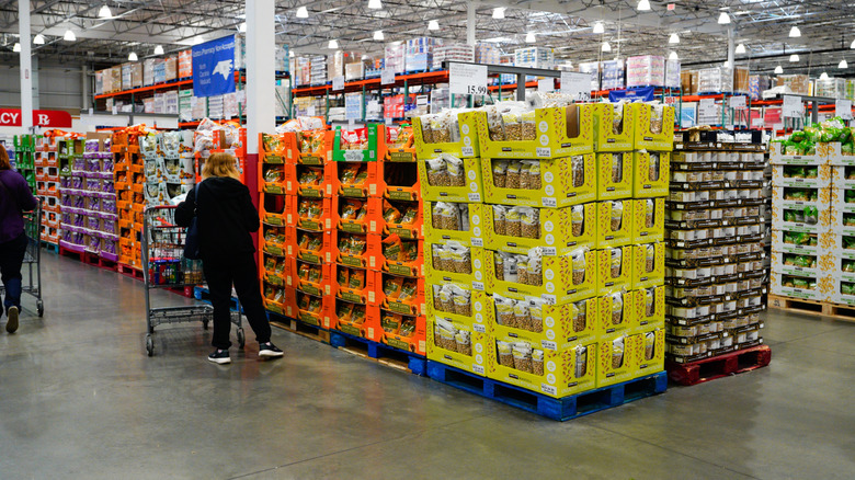 Packages of nuts and other snacks inside a Costco store