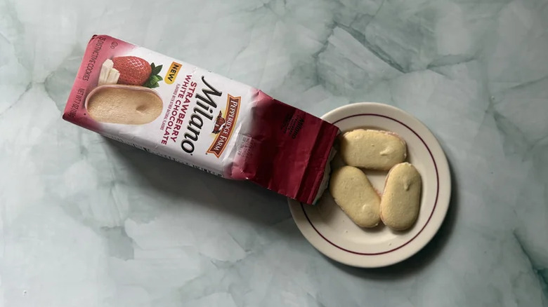 strawberry white chocolate cookies on plate