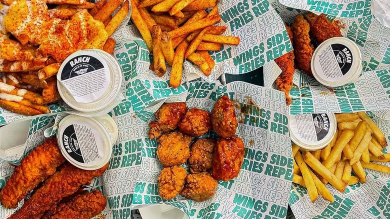 Assorted boneless wings and fries from Wingstop