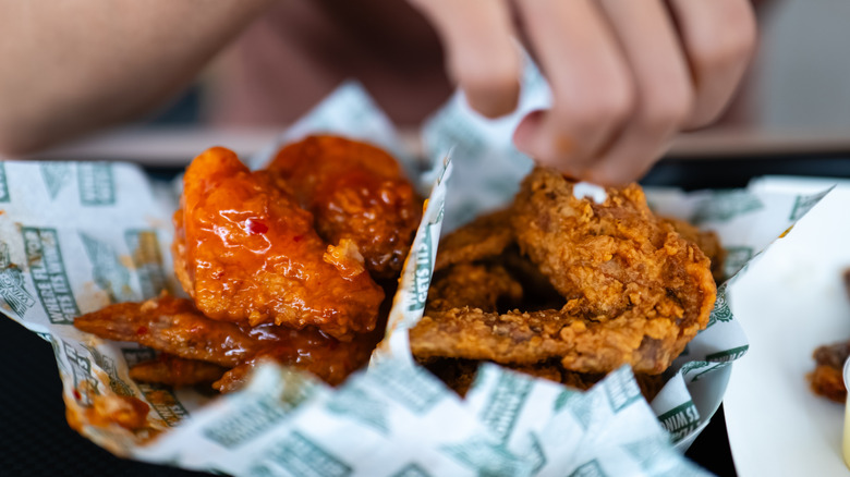 Close-up of Wingstop bone-in wings