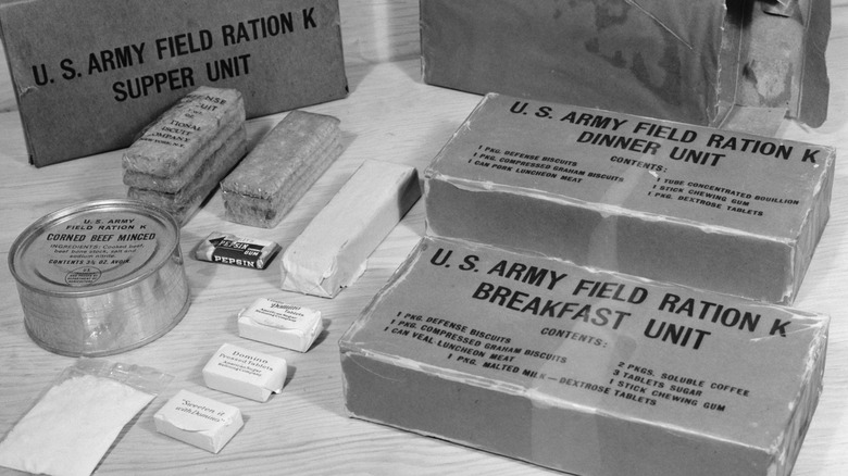 Close-up of a WWII-era ration kit