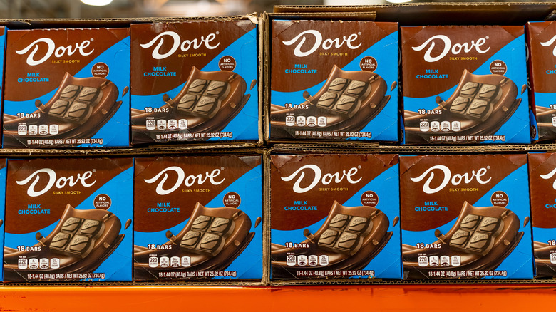 A display of Dove chocolate bars
