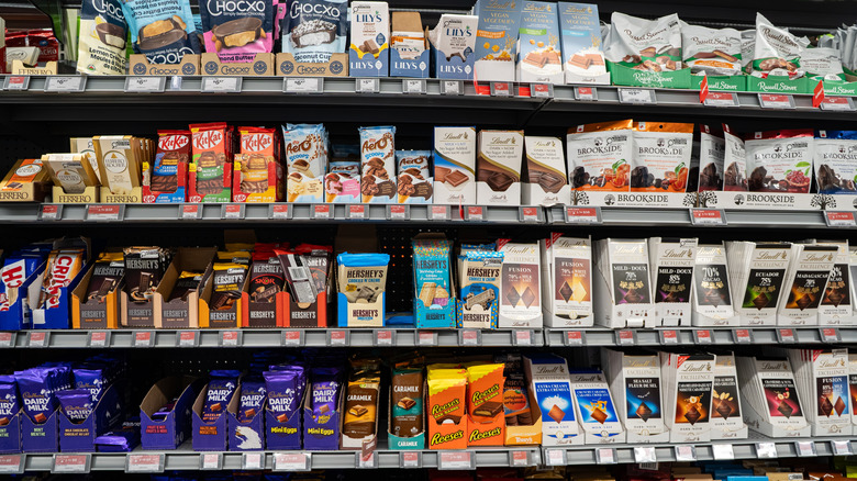A candy section in a store, showcasing a variety