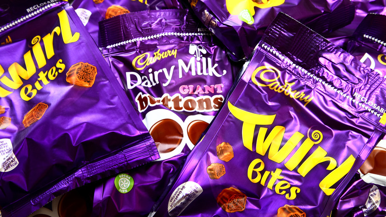 selection of Cadbury chocolates bags including Twirl Bites and Giant Buttons