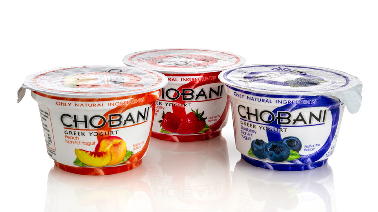 three different flavors of Chobani yogurts