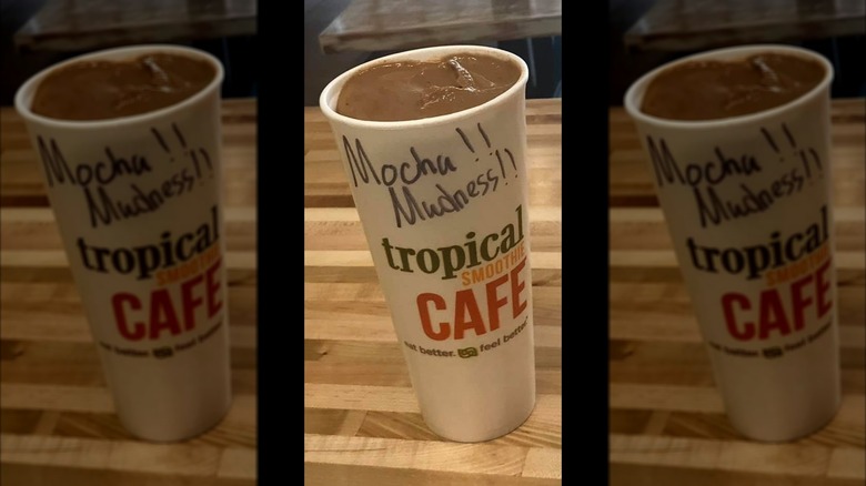 Tropical Smoothie Cafe cup with Mocha Madness written on the side