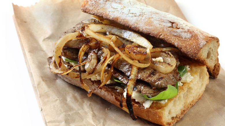 steak sandwich with sauteed onions