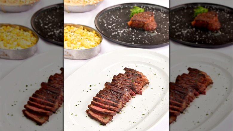 Kobe beef sliced on a white plate at restaurant