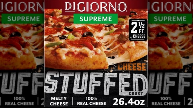 Photo of DiGiorno Supreme pizza box with cheese-stuffed crust