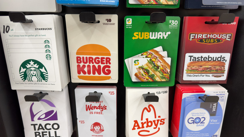 A display of gift cards.