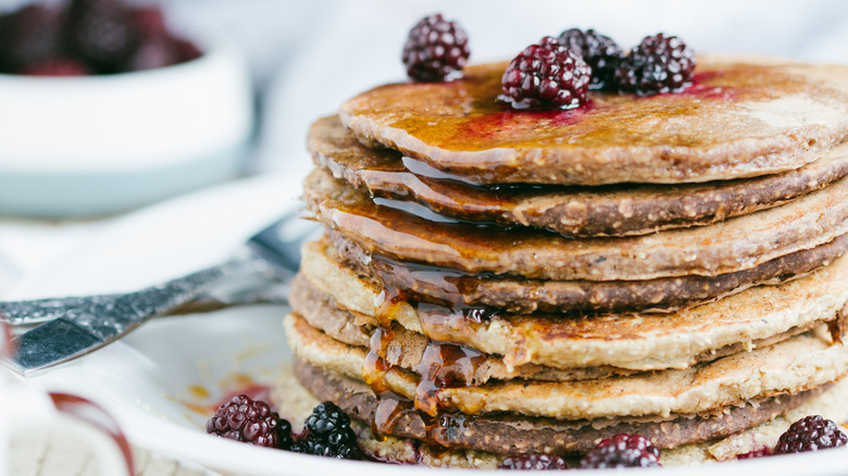 Oatmeal pancakes with blackberries
