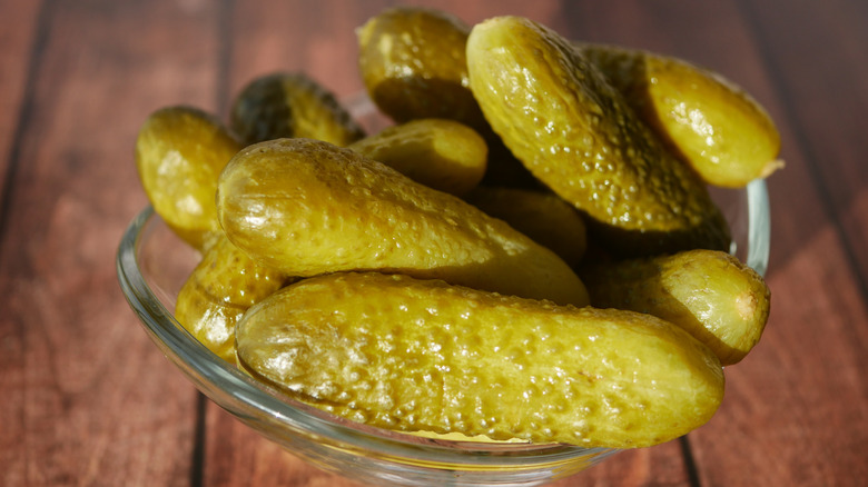 pickles in glass bowl