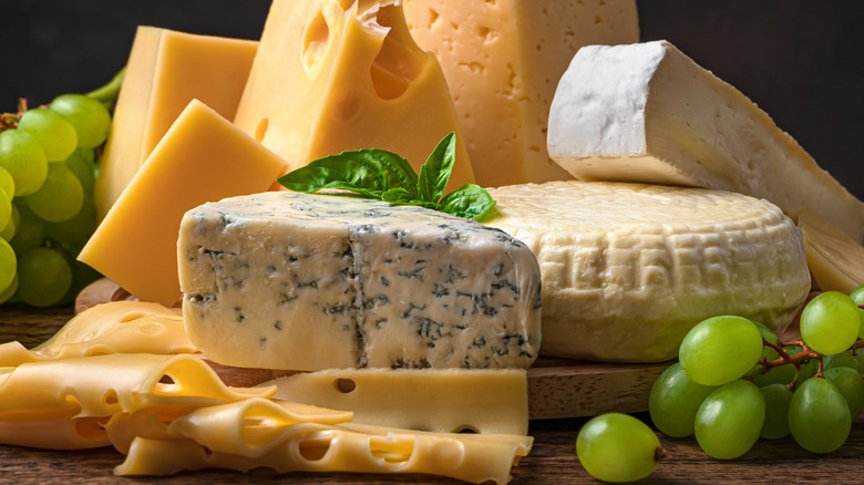 stack of various kinds of cheese