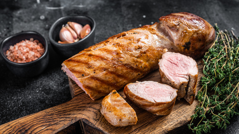 Grilled and sliced whole pork tenderloin