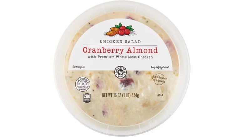 The Park Street Deli Cranberry Almond Chicken Salad from Aldi in front of a white background.