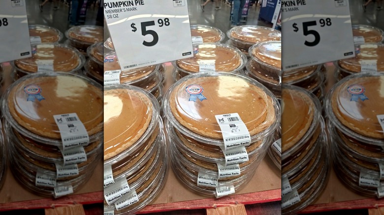 A stack of Sam's Club Member's Mark Pumpkin Pies