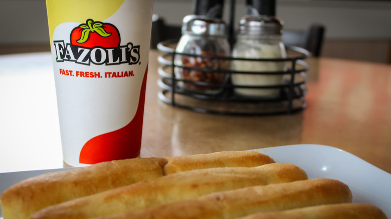 Fazoli's drink and breadsticks