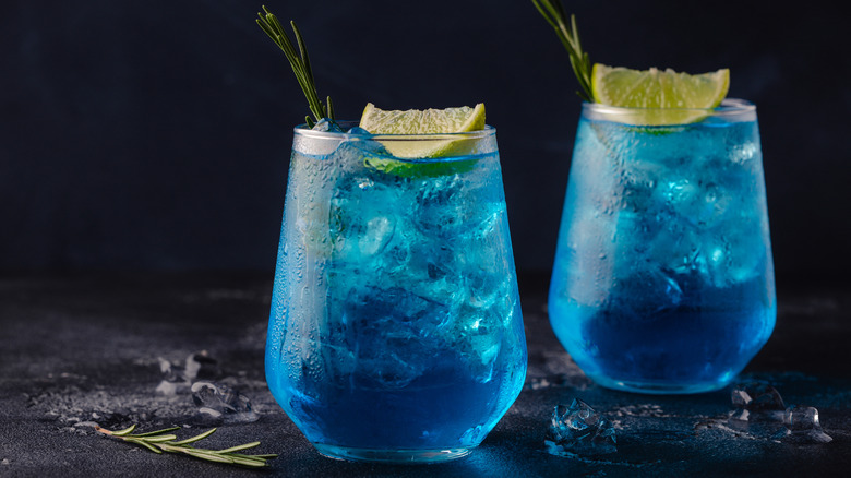 Electric Lemonade with rosemary fruit garnishes.