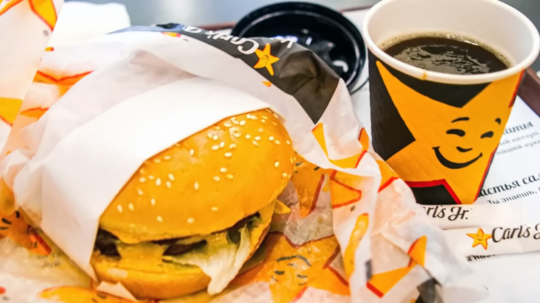 Carl's Jr. burger and coffee