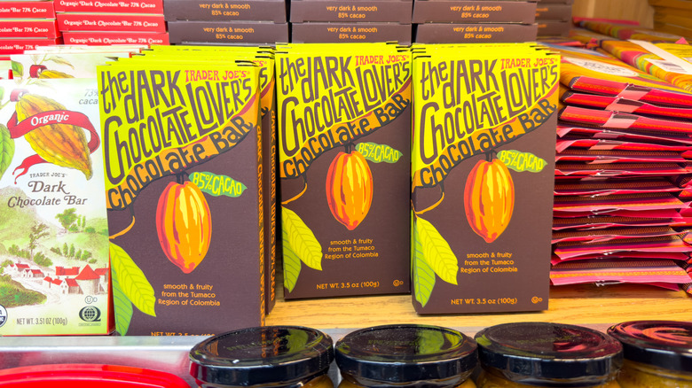 Trader Joe's chocolate bars on display in the store