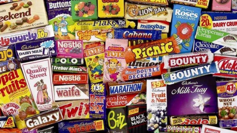 Different kinds of vintage candies in a pile.
