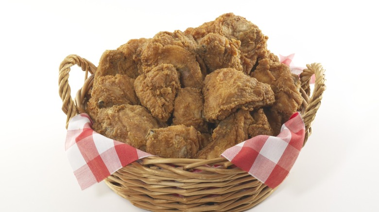 A basket of fried chicken.